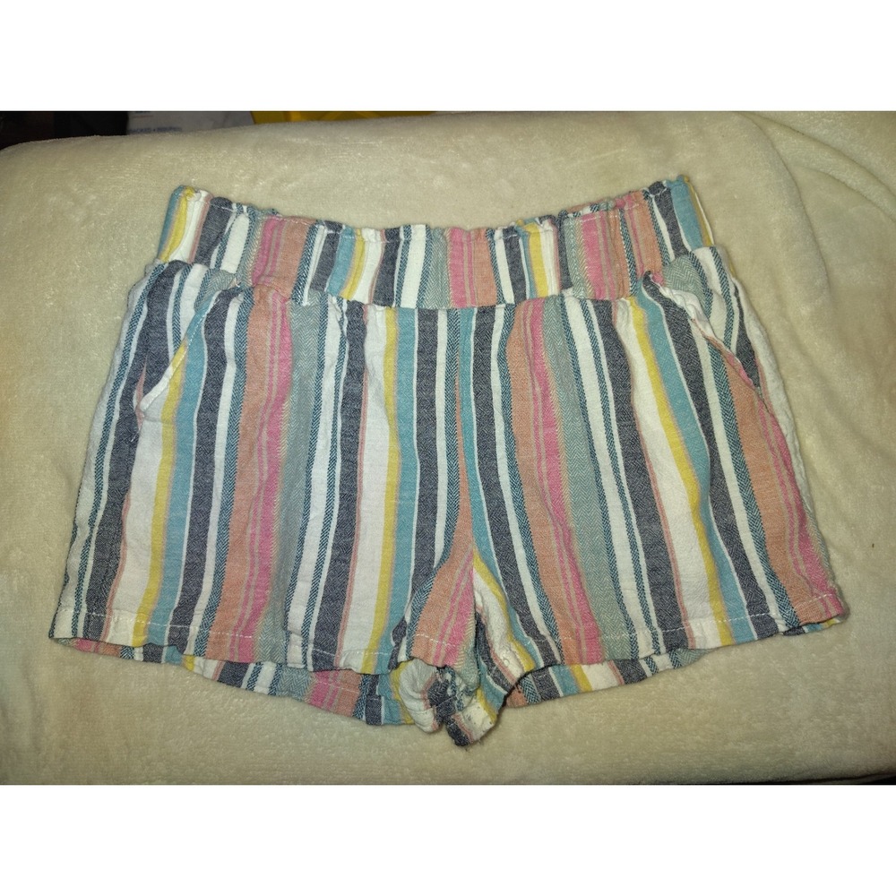 Angel Kiss Womens Large Striped Shorts Multi Color Elastic Waist Boho Summer